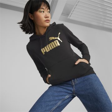 Buso Con Capucha Puma Original Ess Metallic Logo Negro Mujer